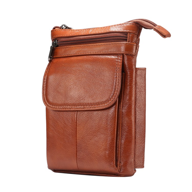 Vertical Top Layer Cowhide Leather Protection Pouch Case with Shoulder Strap 6.5 inch for Samsung Galaxy Note 8 - Brown-1