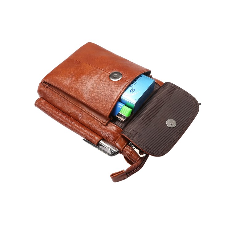 Vertical Top Layer Cowhide Leather Protection Pouch Case with Shoulder Strap 6.5 inch for Samsung Galaxy Note 8 - Brown-11