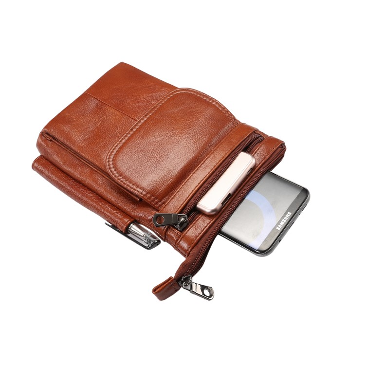 Vertical Top Layer Cowhide Leather Protection Pouch Case with Shoulder Strap 6.5 inch for Samsung Galaxy Note 8 - Brown-12