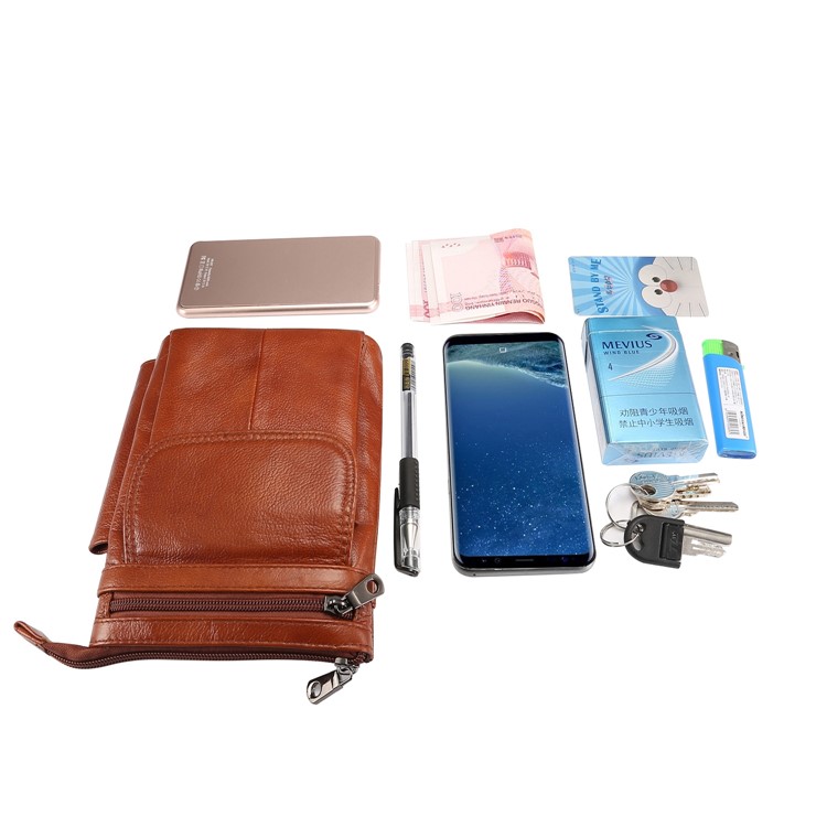 Vertical Top Layer Cowhide Leather Protection Pouch Case with Shoulder Strap 6.5 inch for Samsung Galaxy Note 8 - Brown-14