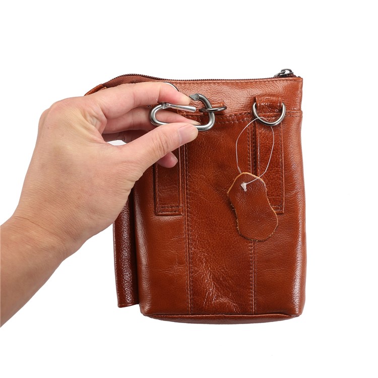 Vertical Top Layer Cowhide Leather Protection Pouch Case with Shoulder Strap 6.5 inch for Samsung Galaxy Note 8 - Brown-15