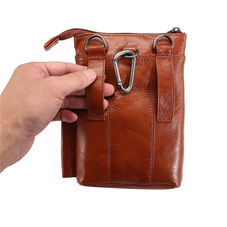 Vertical Top Layer Cowhide Leather Protection Pouch Case with Shoulder Strap 6.5 inch for Samsung Galaxy Note 8 - Brown-16