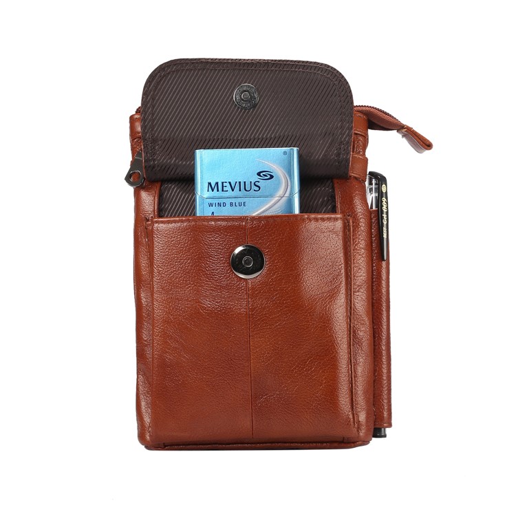 Vertical Top Layer Cowhide Leather Protection Pouch Case with Shoulder Strap 6.5 inch for Samsung Galaxy Note 8 - Brown-4