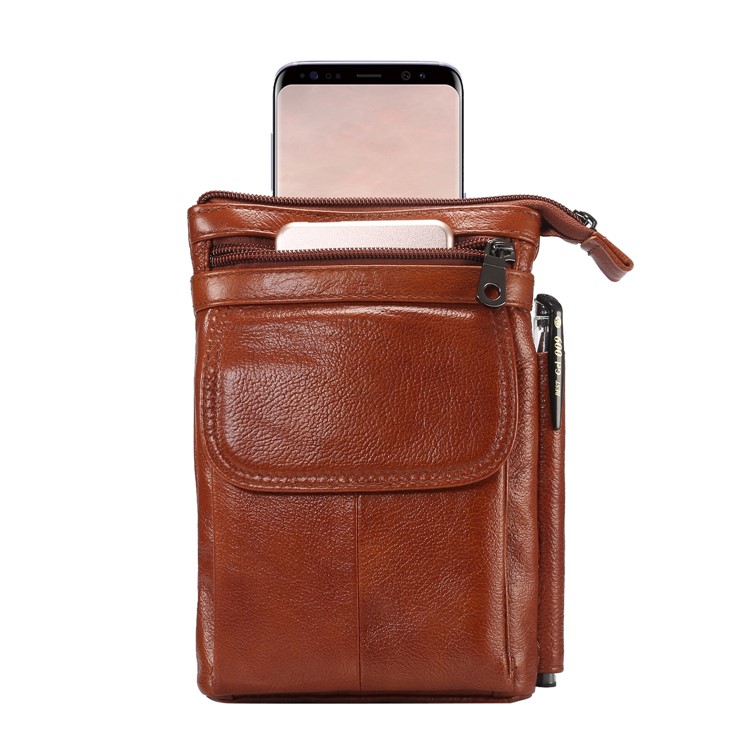 Vertical Top Layer Cowhide Leather Protection Pouch Case with Shoulder Strap 6.5 inch for Samsung Galaxy Note 8 - Brown-5