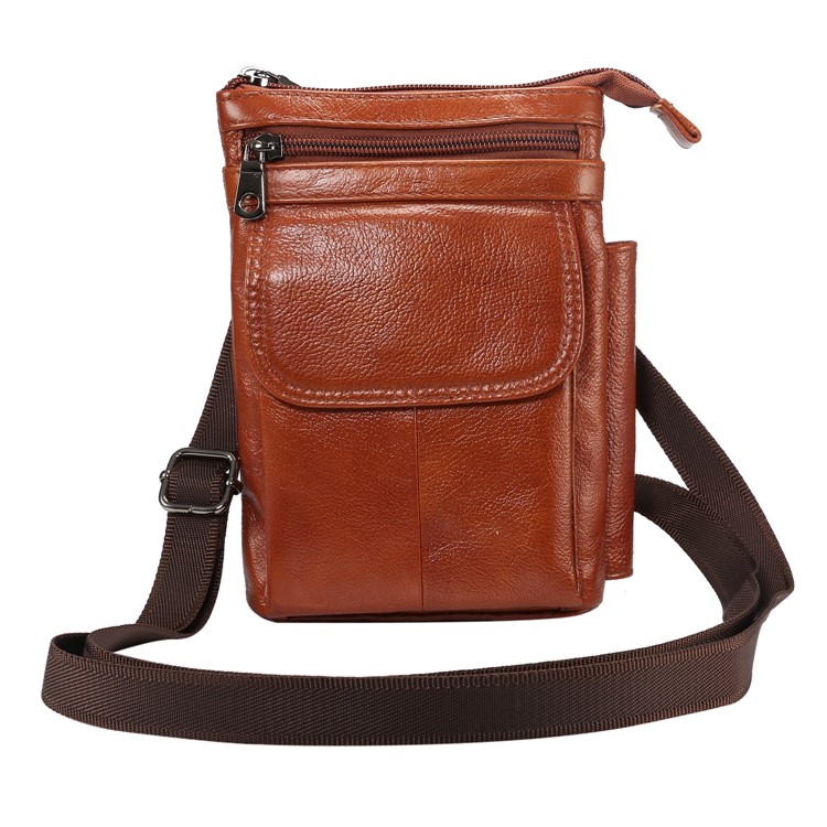 Vertical Top Layer Cowhide Leather Protection Pouch Case with Shoulder Strap 6.5 inch for Samsung Galaxy Note 8 - Brown-6