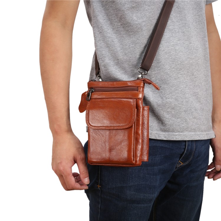 Vertical Top Layer Cowhide Leather Protection Pouch Case with Shoulder Strap 6.5 inch for Samsung Galaxy Note 8 - Brown-7