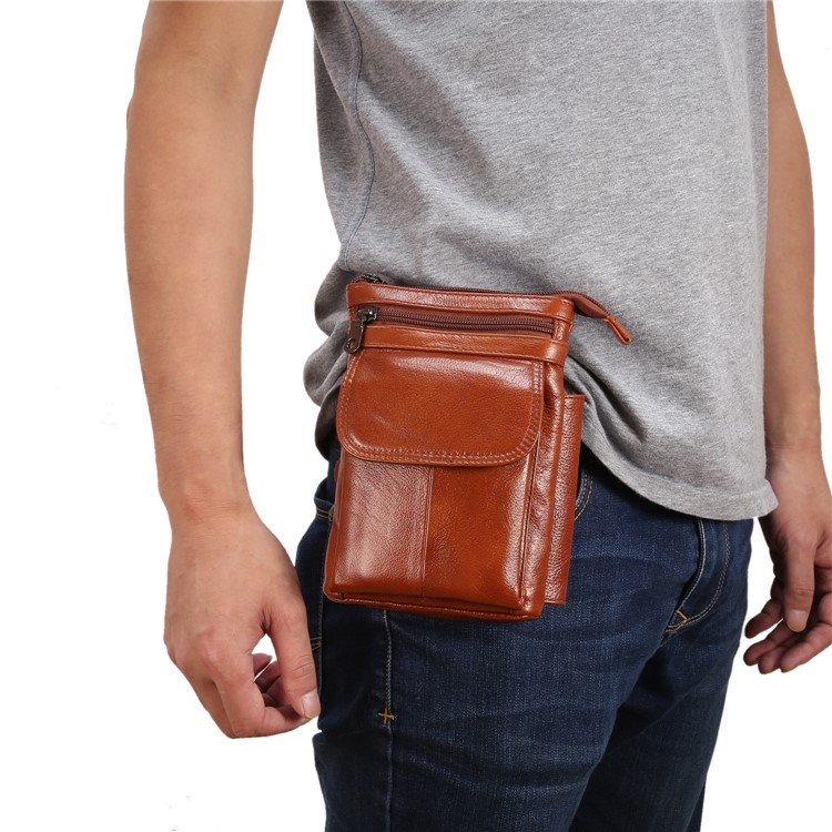 Vertical Top Layer Cowhide Leather Protection Pouch Case with Shoulder Strap 6.5 inch for Samsung Galaxy Note 8 - Brown-8