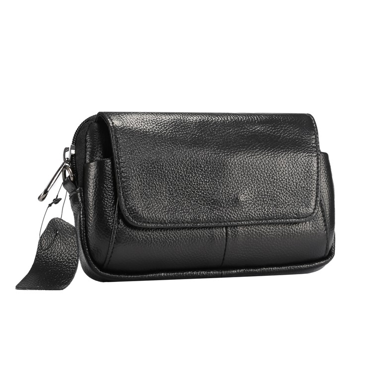 Horizontal Top Layer Cowhide Leather Waist Shoulder Pouch Case for Samsung Galaxy Note 8 /iPhone 8 Plus - Black-1