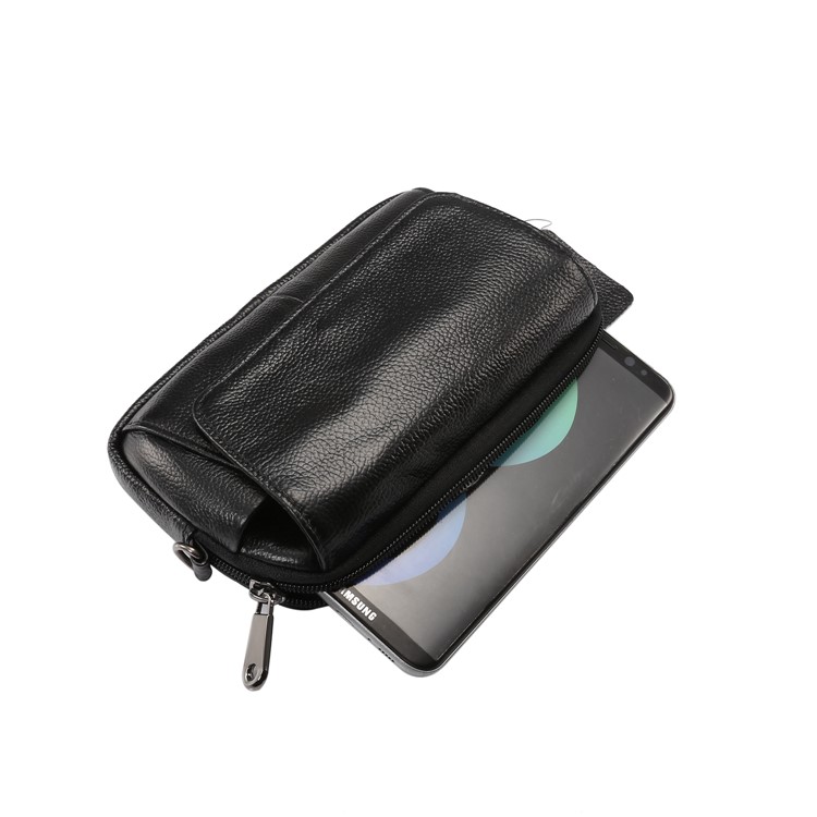 Horizontal Top Layer Cowhide Leather Waist Shoulder Pouch Case for Samsung Galaxy Note 8 /iPhone 8 Plus - Black-11