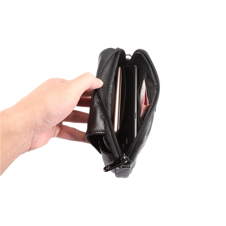 Horizontal Top Layer Cowhide Leather Waist Shoulder Pouch Case for Samsung Galaxy Note 8 /iPhone 8 Plus - Black-12