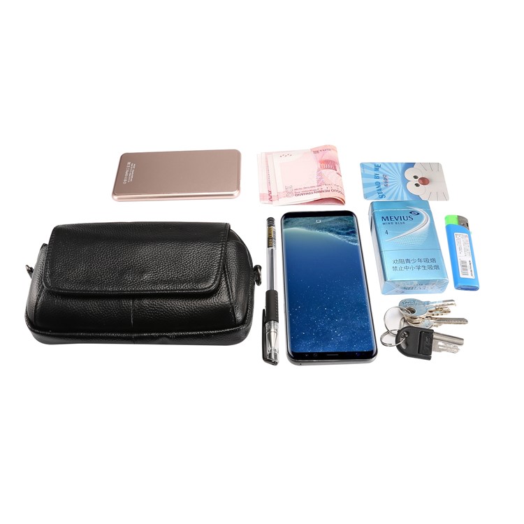 Horizontal Top Layer Cowhide Leather Waist Shoulder Pouch Case for Samsung Galaxy Note 8 /iPhone 8 Plus - Black-16