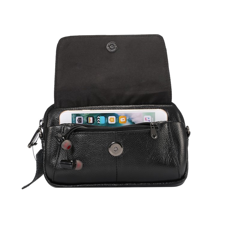 Horizontal Top Layer Cowhide Leather Waist Shoulder Pouch Case for Samsung Galaxy Note 8 /iPhone 8 Plus - Black-4