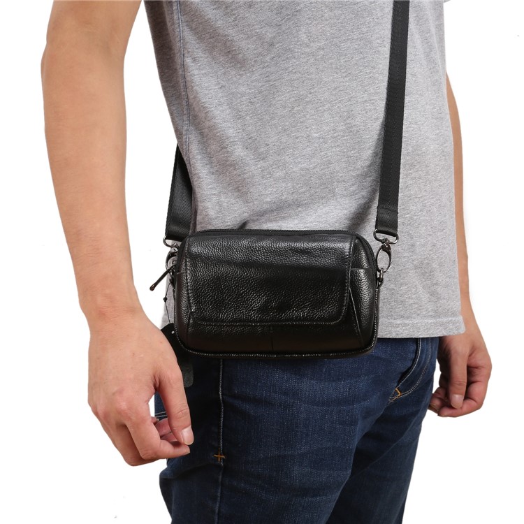 Horizontal Top Layer Cowhide Leather Waist Shoulder Pouch Case for Samsung Galaxy Note 8 /iPhone 8 Plus - Black-6