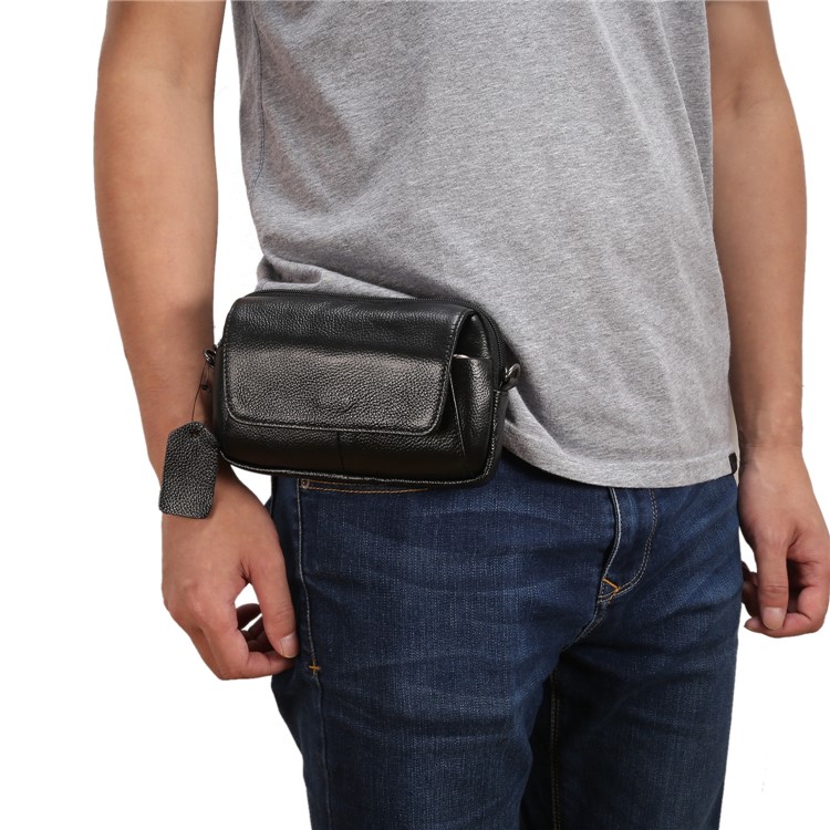 Horizontal Top Layer Cowhide Leather Waist Shoulder Pouch Case for Samsung Galaxy Note 8 /iPhone 8 Plus - Black-7