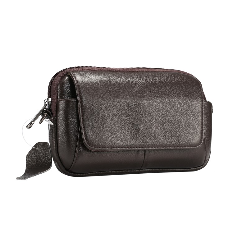 Horizontal Top Layer Cowhide Leather Waist Shoulder Pouch Cover Case for Samsung Galaxy Note 8 /iPhone 8 Plus - Coffee-1