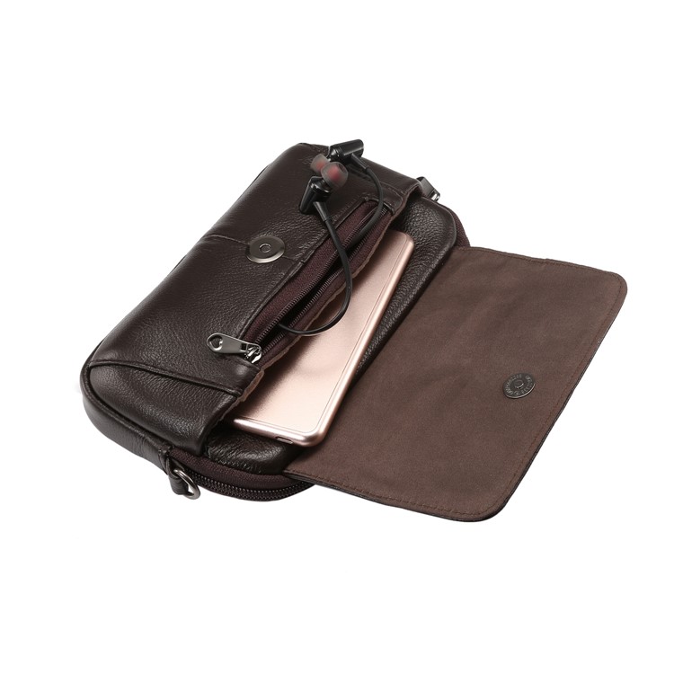 Horizontal Top Layer Cowhide Leather Waist Shoulder Pouch Cover Case for Samsung Galaxy Note 8 /iPhone 8 Plus - Coffee-10