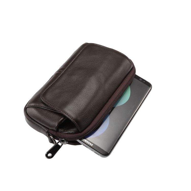 Horizontal Top Layer Cowhide Leather Waist Shoulder Pouch Cover Case for Samsung Galaxy Note 8 /iPhone 8 Plus - Coffee-11
