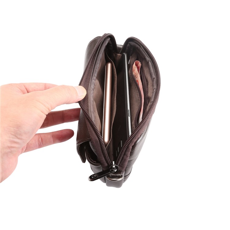 Horizontal Top Layer Cowhide Leather Waist Shoulder Pouch Cover Case for Samsung Galaxy Note 8 /iPhone 8 Plus - Coffee-12