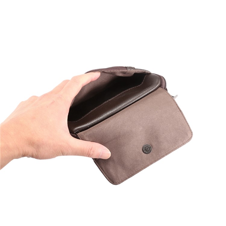 Horizontal Top Layer Cowhide Leather Waist Shoulder Pouch Cover Case for Samsung Galaxy Note 8 /iPhone 8 Plus - Coffee-14