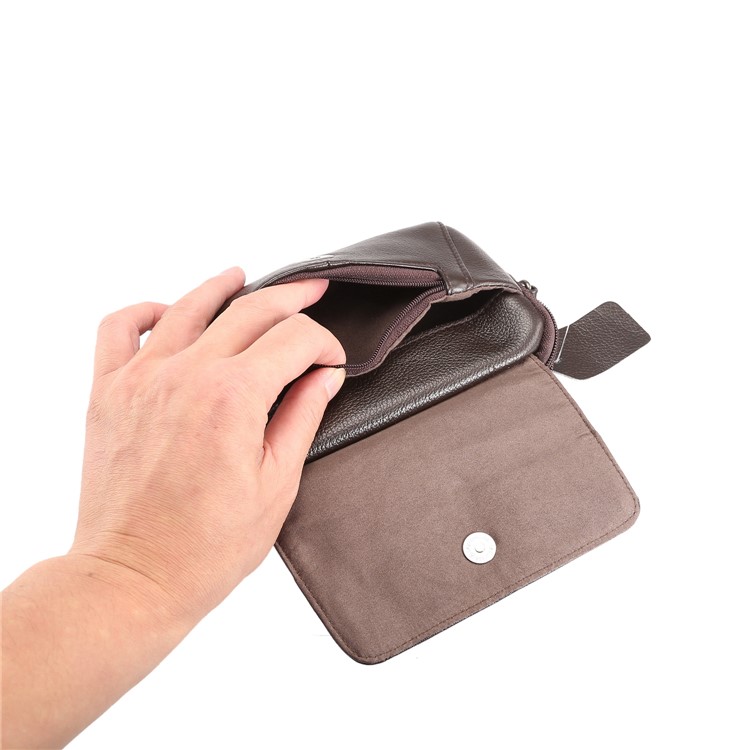 Horizontal Top Layer Cowhide Leather Waist Shoulder Pouch Cover Case for Samsung Galaxy Note 8 /iPhone 8 Plus - Coffee-15