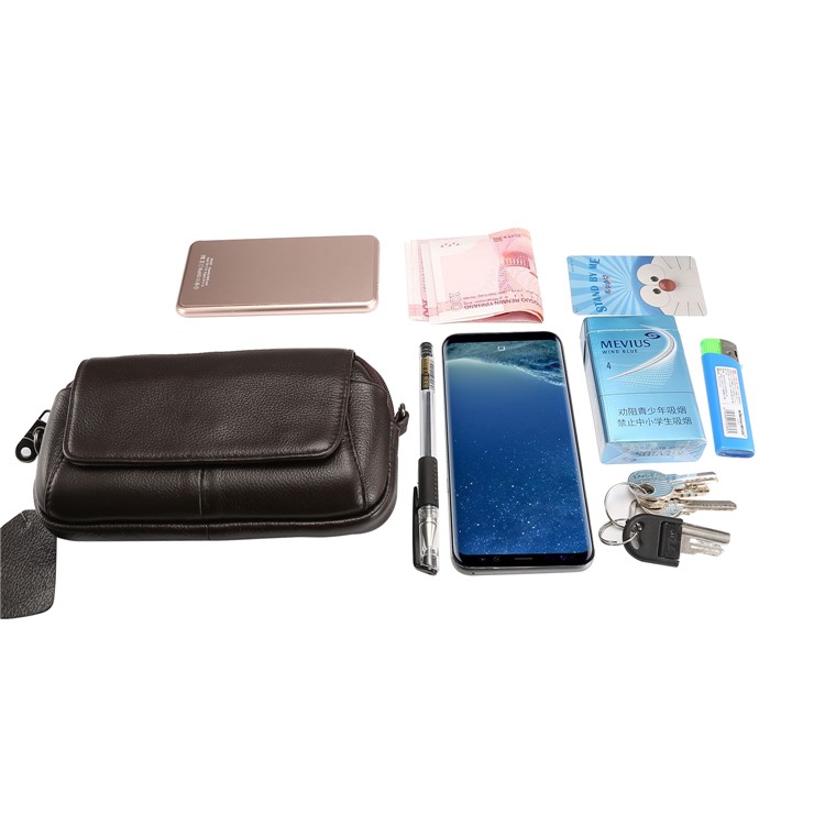 Horizontal Top Layer Cowhide Leather Waist Shoulder Pouch Cover Case for Samsung Galaxy Note 8 /iPhone 8 Plus - Coffee-16