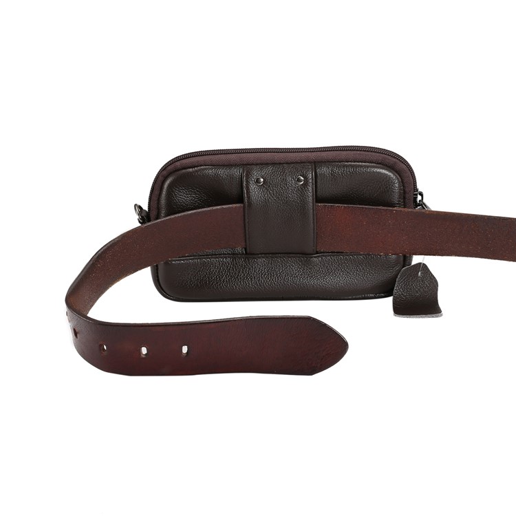 Horizontal Top Layer Cowhide Leather Waist Shoulder Pouch Cover Case for Samsung Galaxy Note 8 /iPhone 8 Plus - Coffee-17