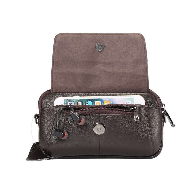 Horizontal Top Layer Cowhide Leather Waist Shoulder Pouch Cover Case for Samsung Galaxy Note 8 /iPhone 8 Plus - Coffee-3