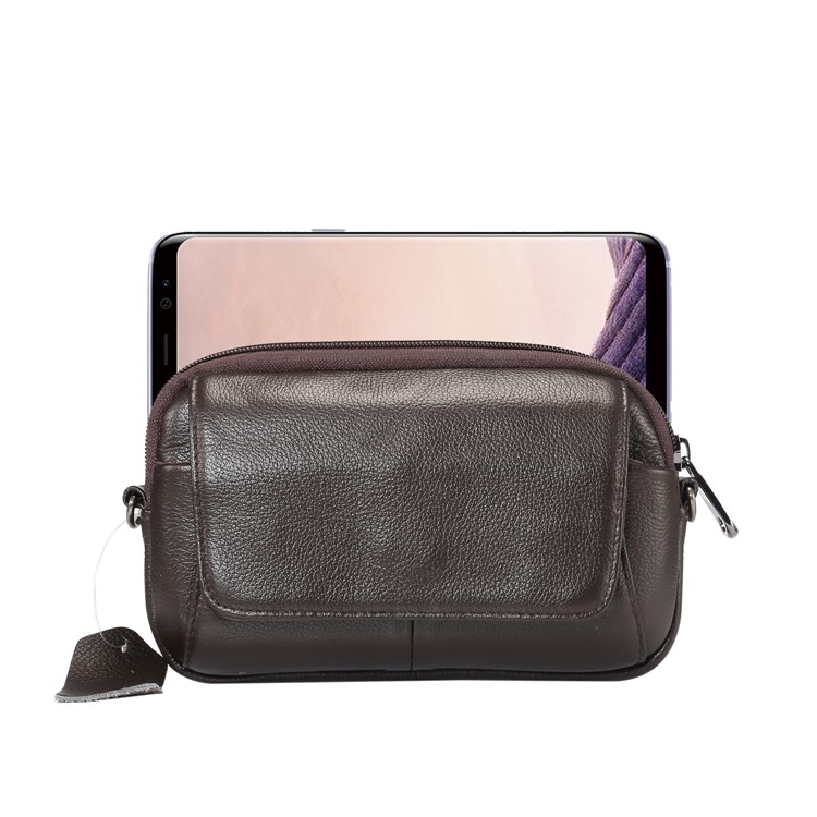 Horizontal Top Layer Cowhide Leather Waist Shoulder Pouch Cover Case for Samsung Galaxy Note 8 /iPhone 8 Plus - Coffee-4