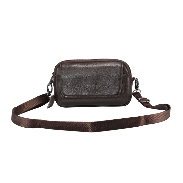 Horizontal Top Layer Cowhide Leather Waist Shoulder Pouch Cover Case for Samsung Galaxy Note 8 /iPhone 8 Plus - Coffee-5