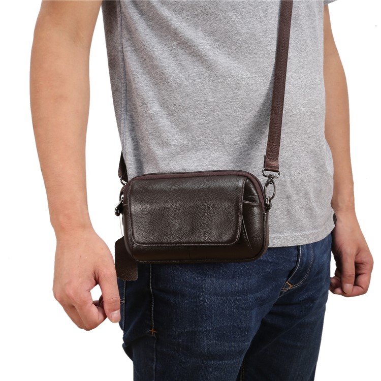Horizontal Top Layer Cowhide Leather Waist Shoulder Pouch Cover Case for Samsung Galaxy Note 8 /iPhone 8 Plus - Coffee-6