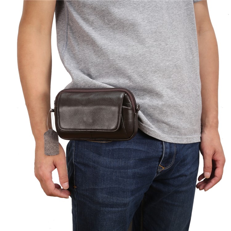 Horizontal Top Layer Cowhide Leather Waist Shoulder Pouch Cover Case for Samsung Galaxy Note 8 /iPhone 8 Plus - Coffee-7