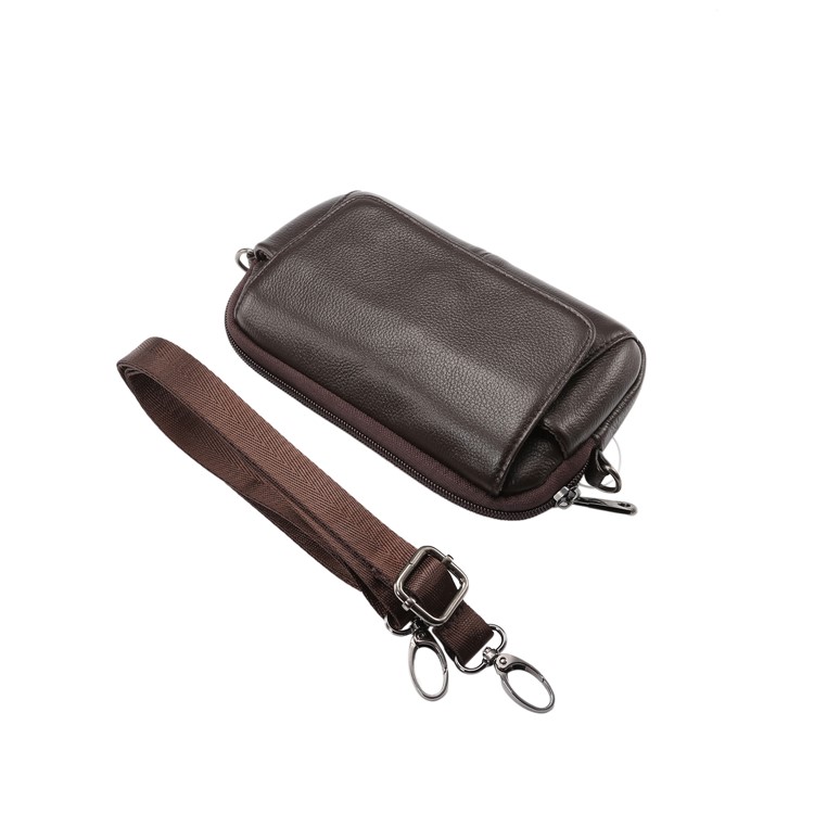 Horizontal Top Layer Cowhide Leather Waist Shoulder Pouch Cover Case for Samsung Galaxy Note 8 /iPhone 8 Plus - Coffee-9