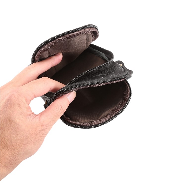 Litchi Texture Genuine Leather Zipper Sling Bag Waist Bag for iPhone X/Samsung Galaxy Note 8, Size: 10.5 x 17cm - Black-10