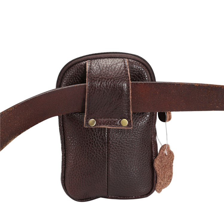 Litchi Grain Genuine Leather Dual-pocket Zipper Sling Bag Waist Bag for iPhone X/Samsung Galaxy Note 8, Size: 10.5 x 17cm - Coffee-12