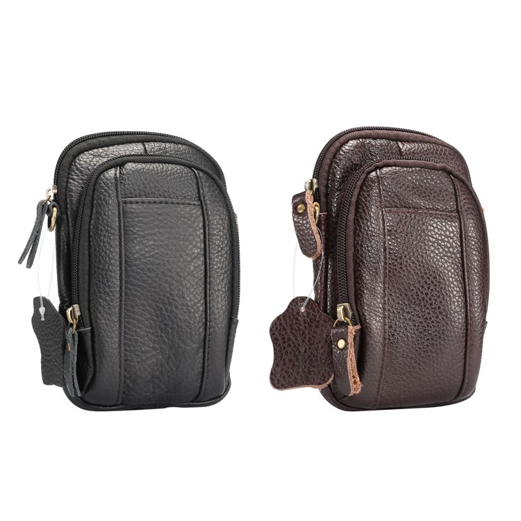 Litchi Grain Genuine Leather Dual-pocket Zipper Sling Bag Waist Bag for iPhone X/Samsung Galaxy Note 8, Size: 10.5 x 17cm - Coffee-13