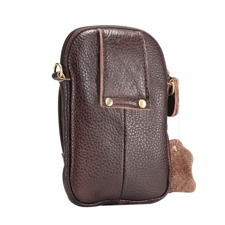 Litchi Grain Genuine Leather Dual-pocket Zipper Sling Bag Waist Bag for iPhone X/Samsung Galaxy Note 8, Size: 10.5 x 17cm - Coffee-2