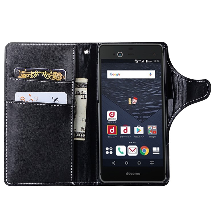 Vintage Style Leather Wallet Stand Case for Fujitsu F-05J - Black-3