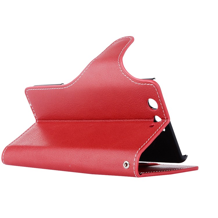 For Fujitsu F-05J Vintage Style Leather Wallet Phone Case with Stand - Red-4