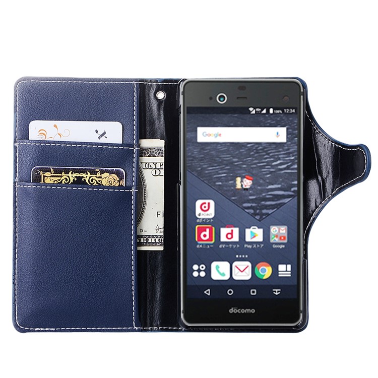 Vintage Style Leather Wallet Stand Cover for Fujitsu F-05J - Dark Blue-3