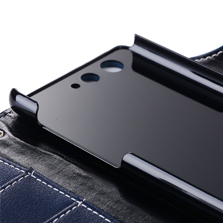 Vintage Style Leather Wallet Stand Cover for Fujitsu F-05J - Dark Blue-7