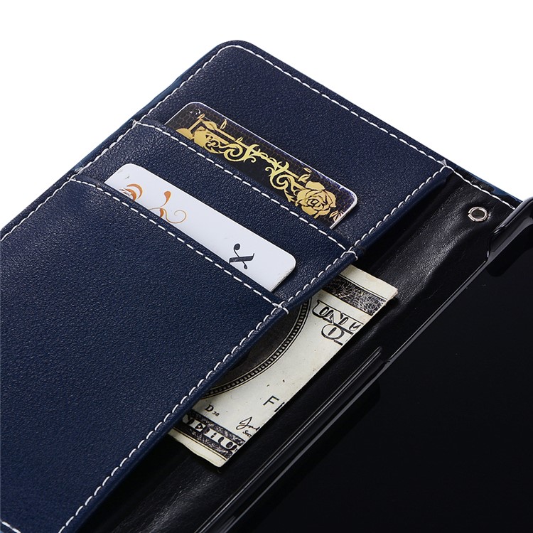 Vintage Style Leather Wallet Stand Cover for Fujitsu F-05J - Dark Blue-8