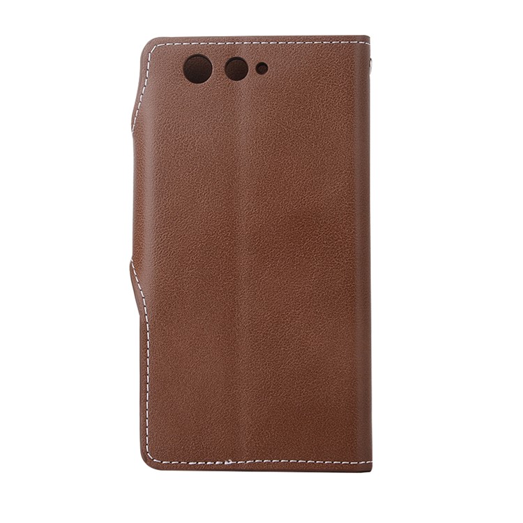Vintage Style Leather Wallet Stand Mobile Cover for Fujitsu F-05J - Brown-2