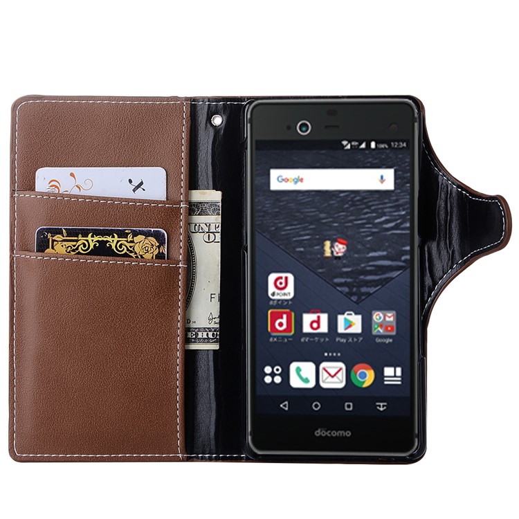 Vintage Style Leather Wallet Stand Mobile Cover for Fujitsu F-05J - Brown-3