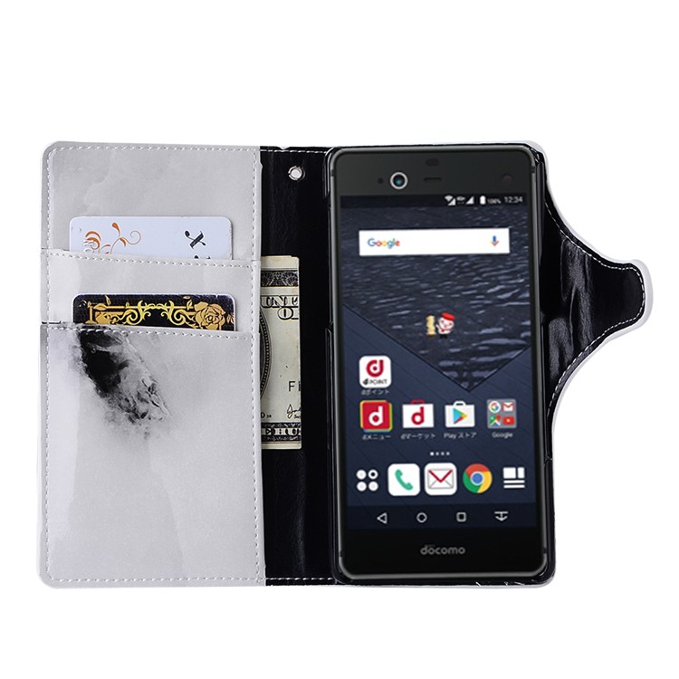Marble Grain Leather Wallet Stand Flip Case for Fujitsu F-05J - White-3