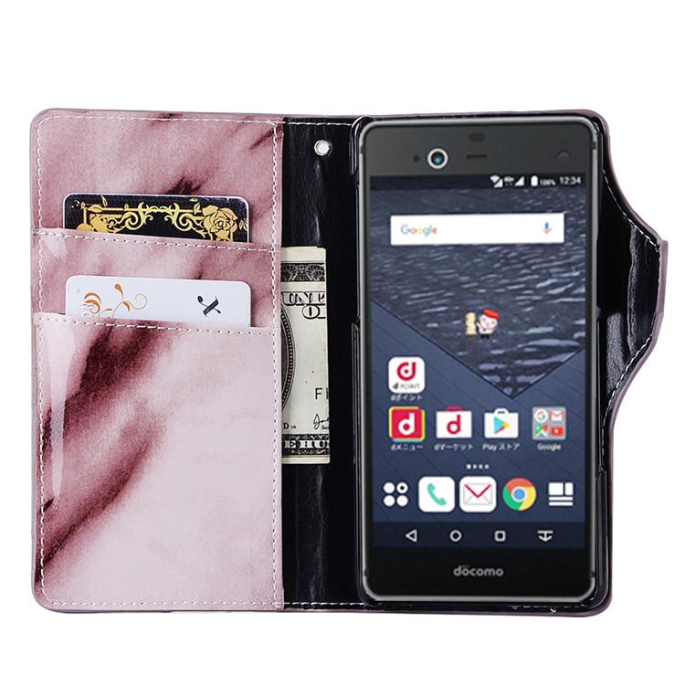 Marble Grain Leather Wallet Stand Phone Case for Fujitsu F-05J - Wine Red-3