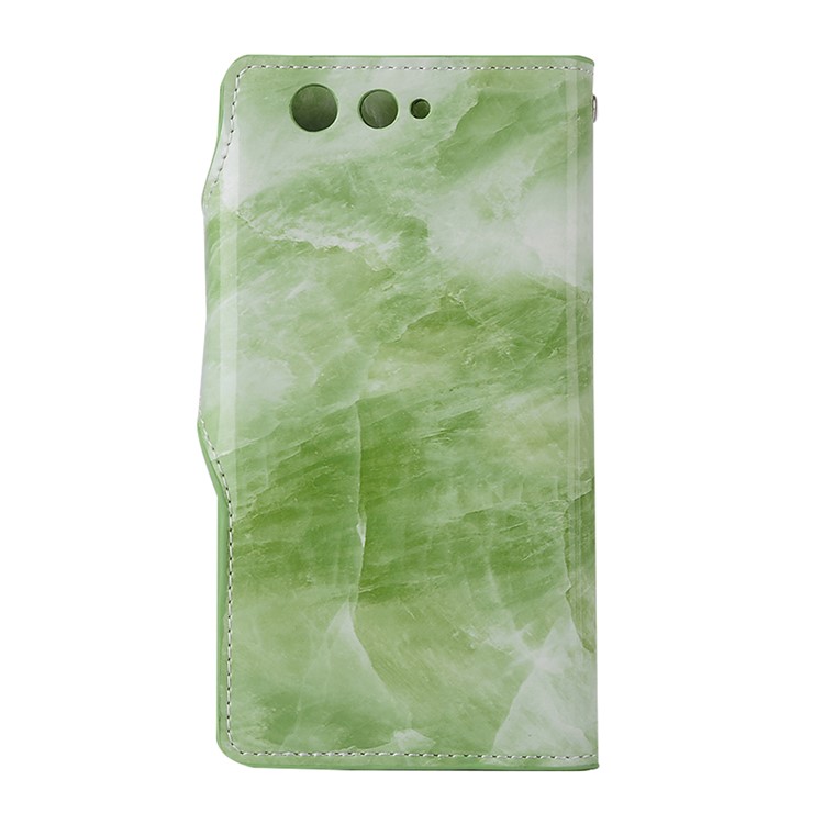 Marble Grain Leather Wallet Stand Cover for Fujitsu F-05J - Green-2
