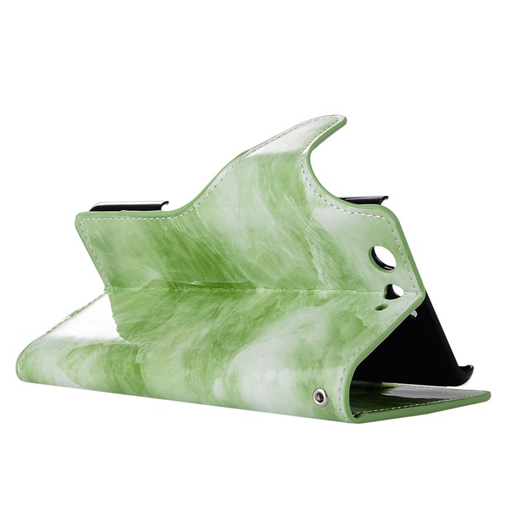 Marble Grain Leather Wallet Stand Cover for Fujitsu F-05J - Green-3