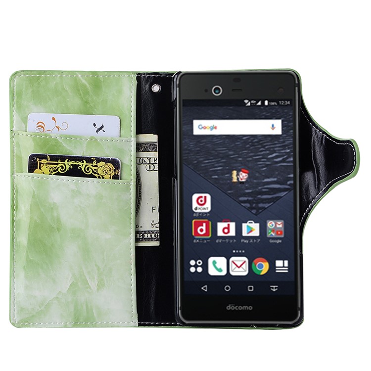 Marble Grain Leather Wallet Stand Cover for Fujitsu F-05J - Green-4