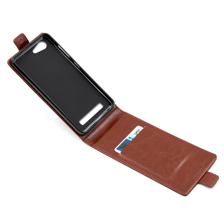 BOGVED Crazy Horse Vertical Flip Card Holder Leather Case for Wileyfox Spark - Brown-3