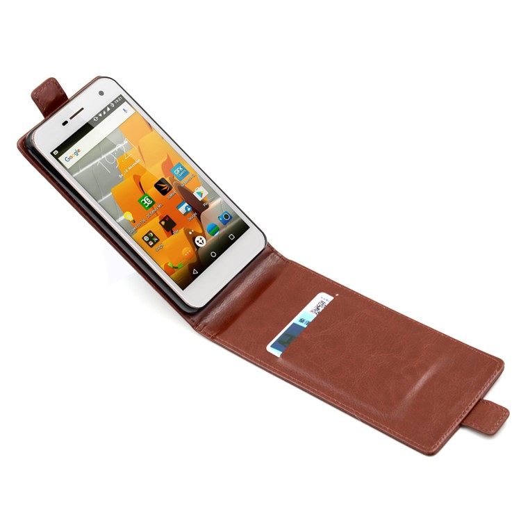 BOGVED Crazy Horse Vertical Flip Card Holder Leather Case for Wileyfox Spark - Brown-4